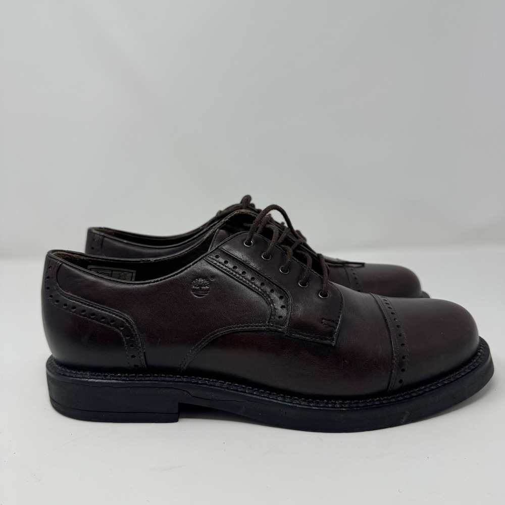 Timberland Mens Size 8.5 Oxford Cap Toe Dress‎ Shoes Dark Brown Leather 92074